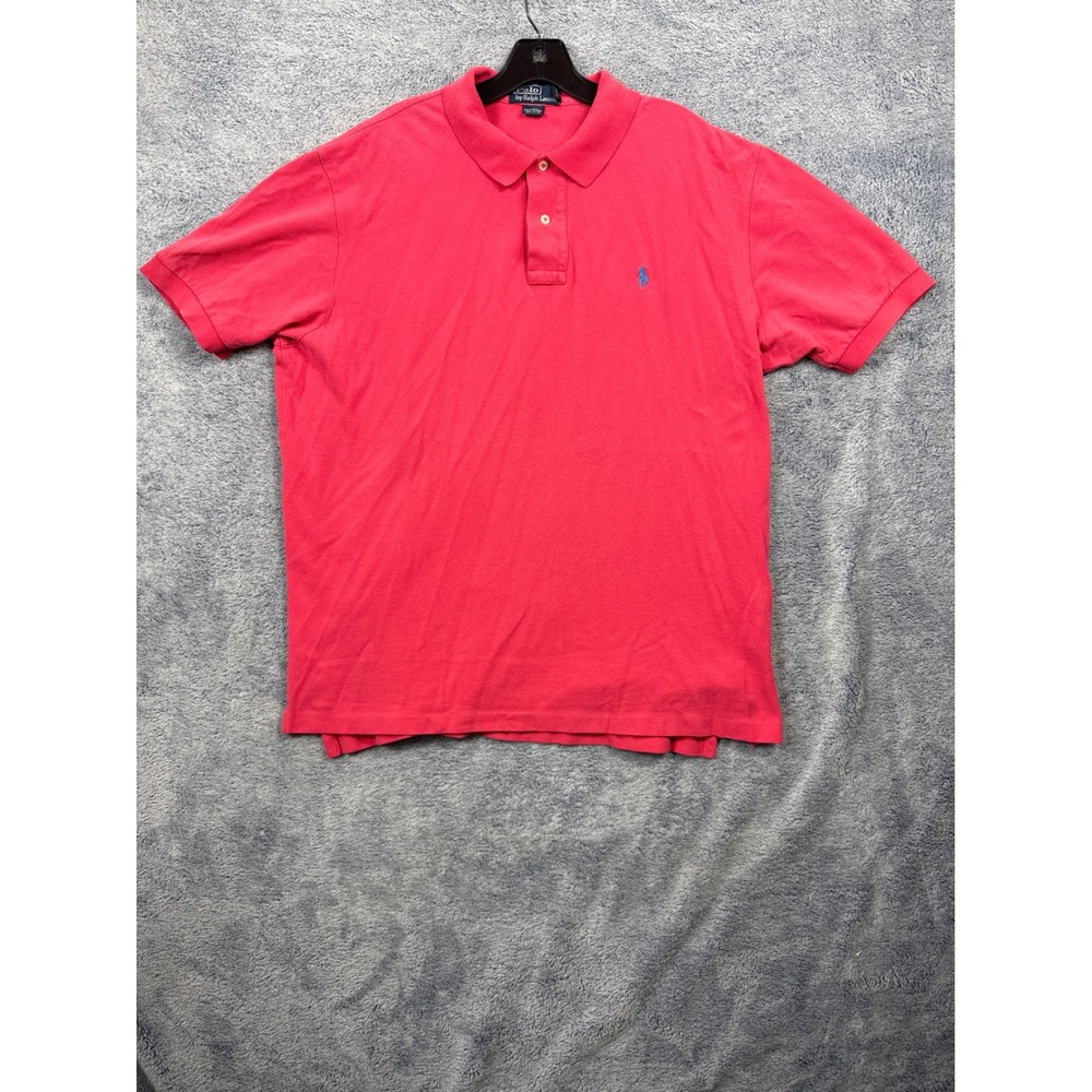 Polo Ralph Lauren Mens XL Pink Short Sleeve Pique Polo Shirt Blue Pony